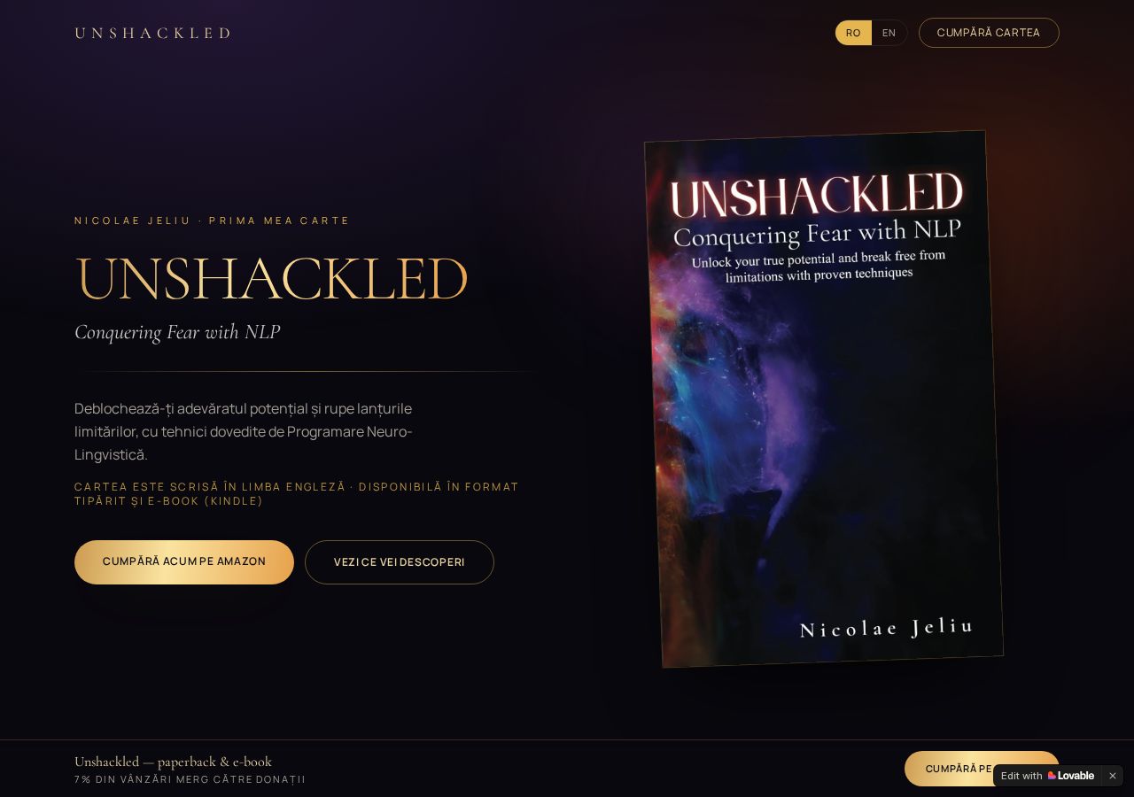 Screenshot of the Unshackled landing page